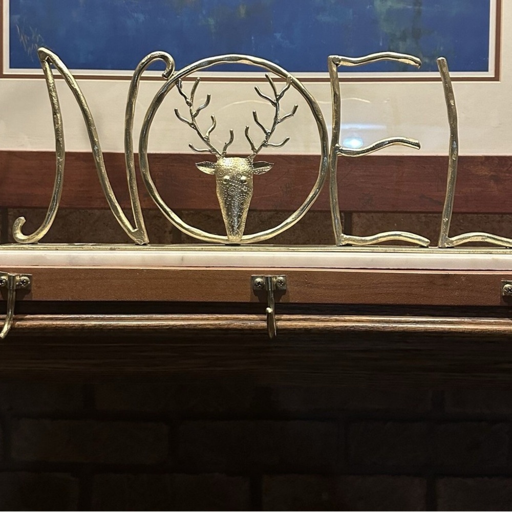 STOCKING HOLDER NOEL Marble Metal Wood DEER Reindeer Hanging 
Hooks 3 - Picture 2 of 9